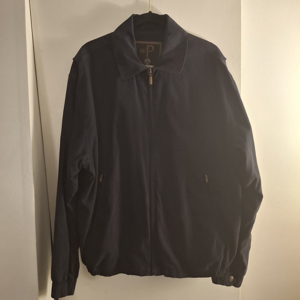 wP Weatherproof Men's Dark Blue Sueded Windbreaker Jacket